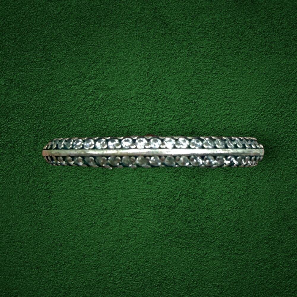 S925 Sterling Silver Double Row Pave Eternity Band Ring Size 5.25